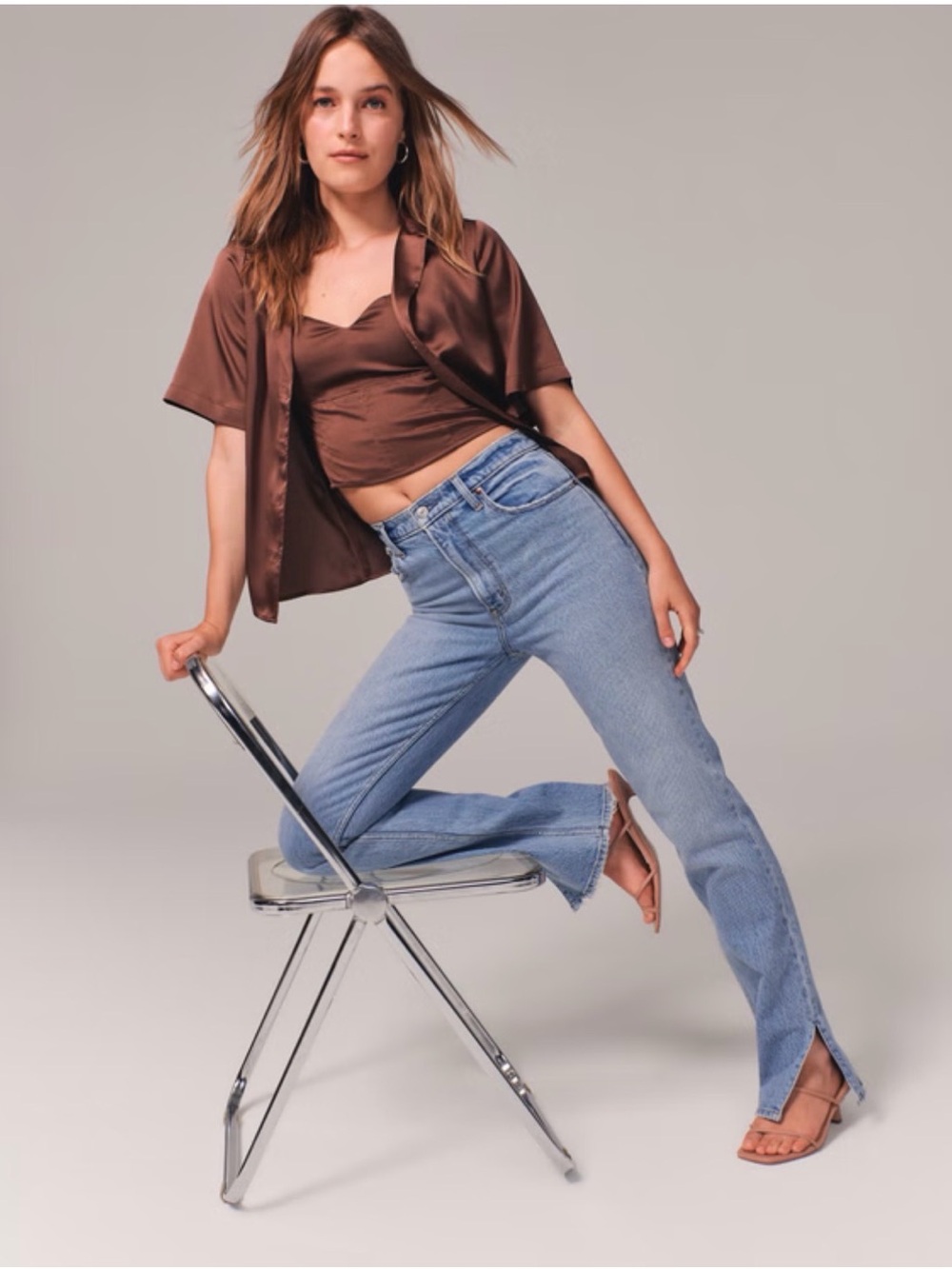 Abercrombie & Fitch Curve Love ‘90s Straight Ultra High Rise Jeans, Split Hem